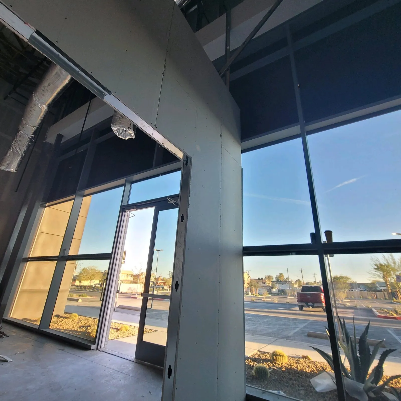 Commercial window film installation - medical center entrance Las Vegas