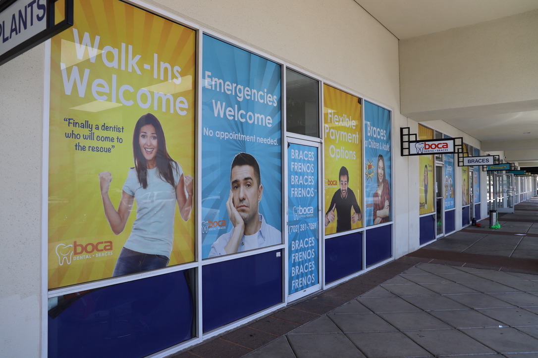 Commercial window graphics wide view full building