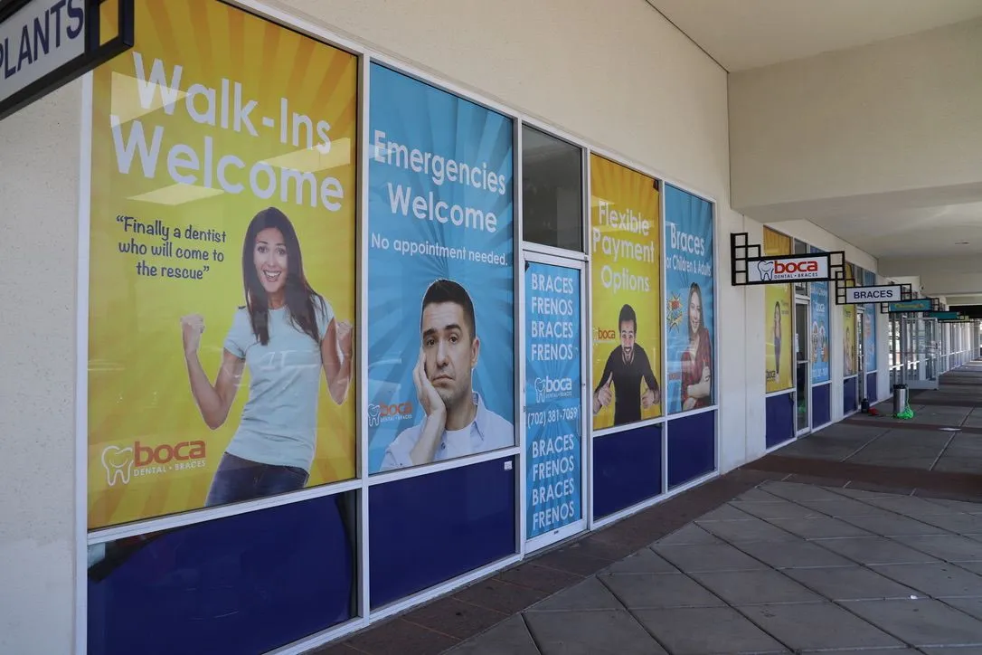 Commercial window graphics wide view full building