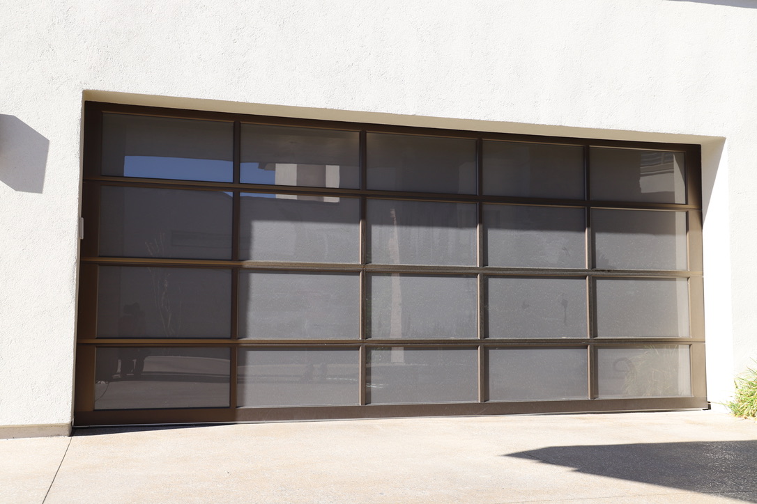 Glass garage door after window tinting exterior
