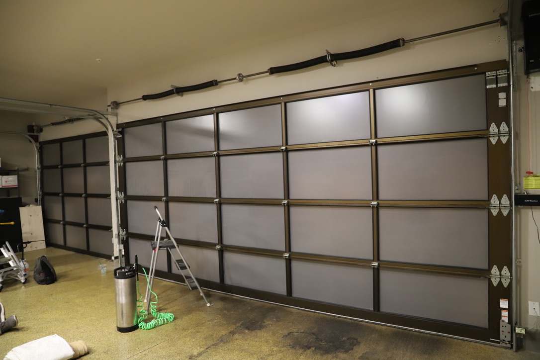 Glass garage door after tinting interior view
