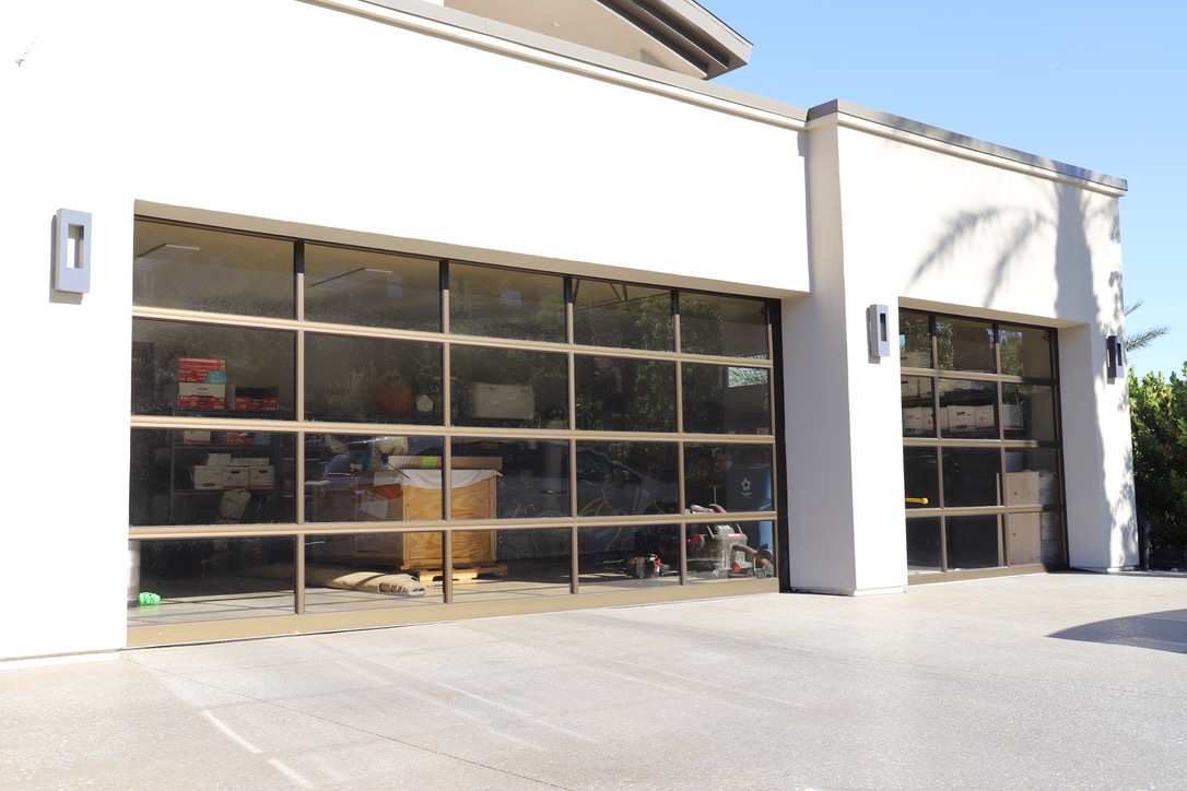 Glass garage door before window tinting