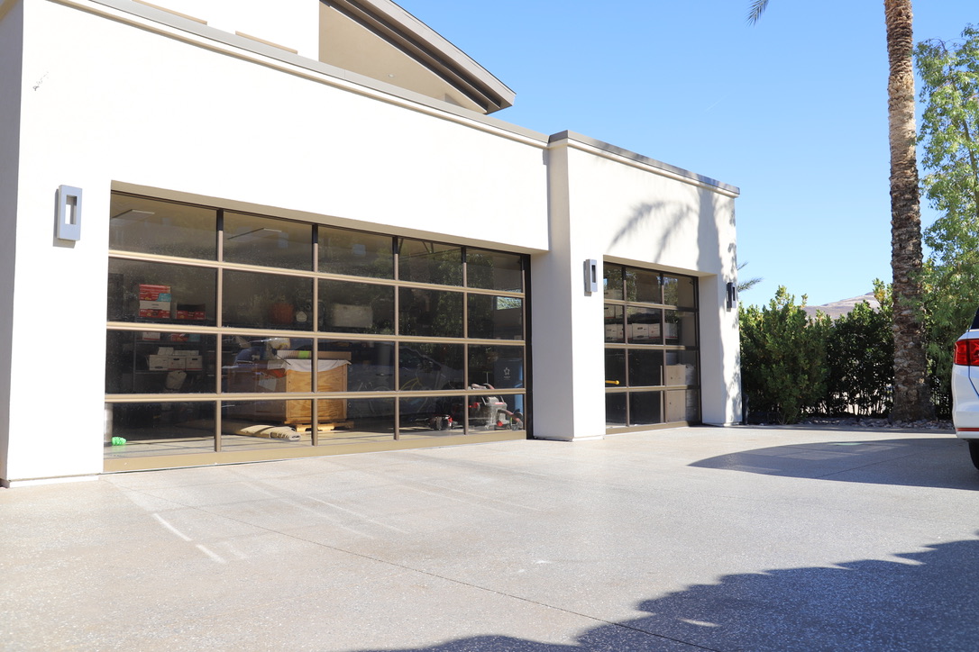 Glass garage door before tinting side view