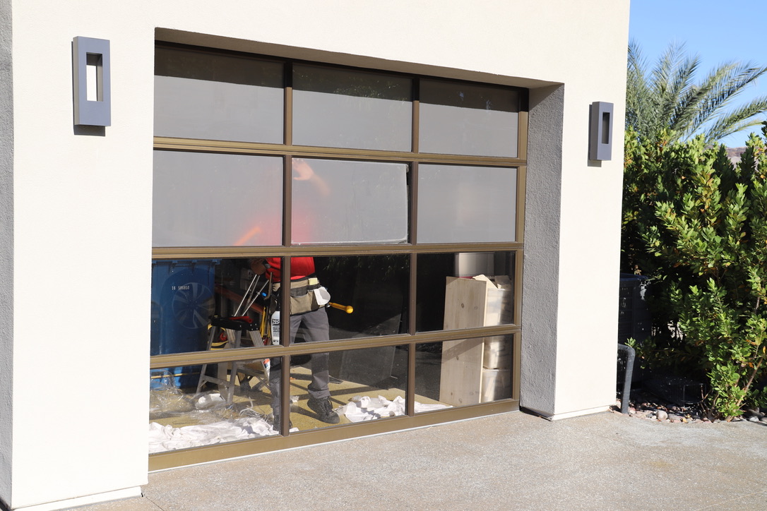 Window film installation on garage door