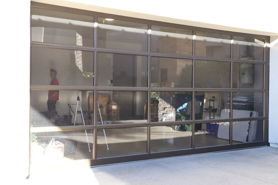 Garage door window tinting before installation