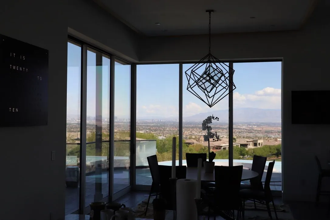 Luxury home dining room tinted windows