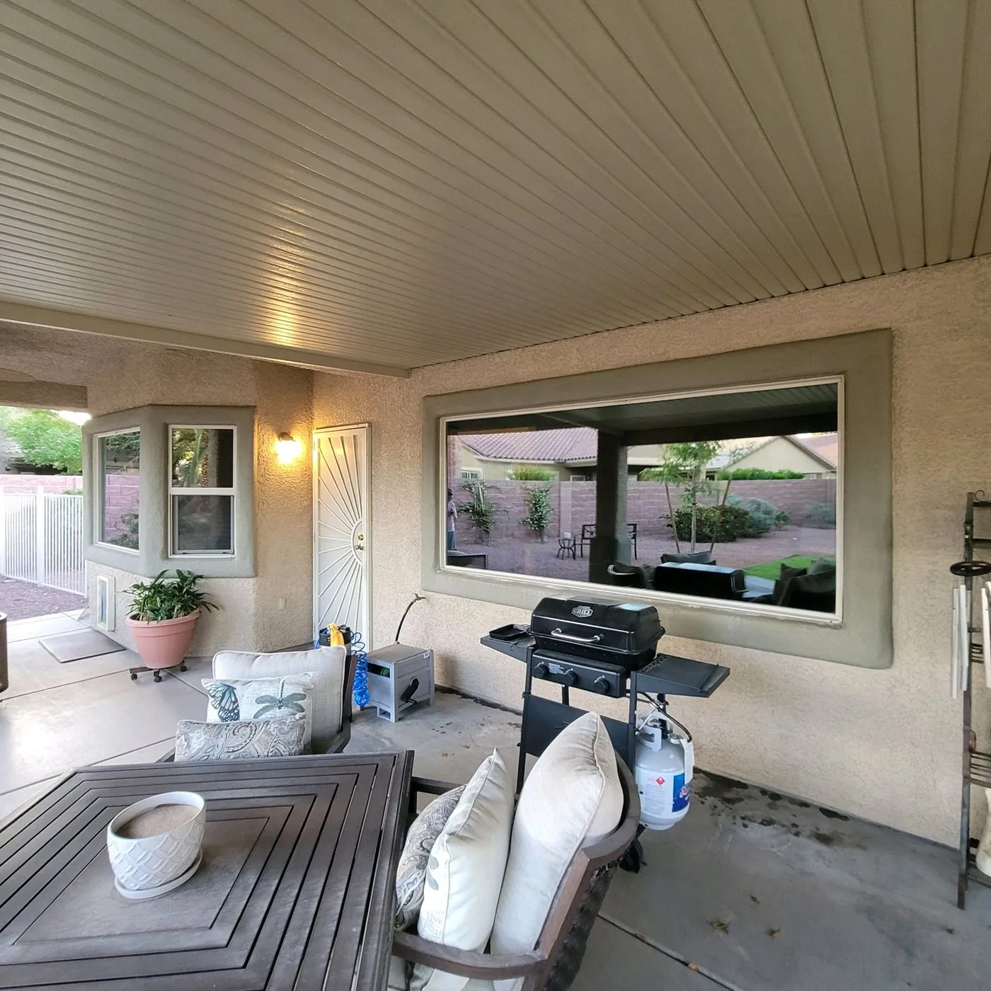 Covered patio home after solar window film