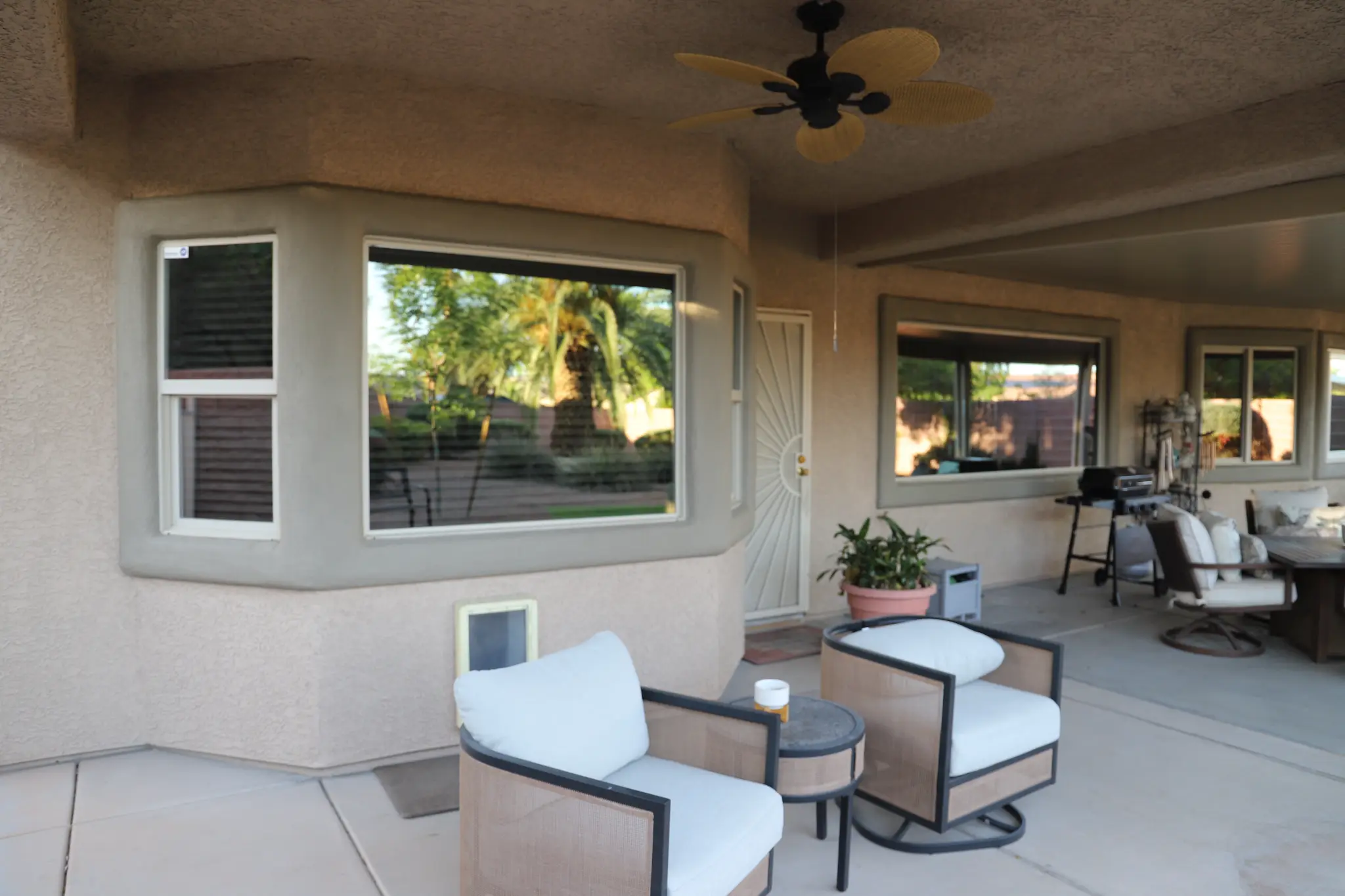 Residential patio after solar window film