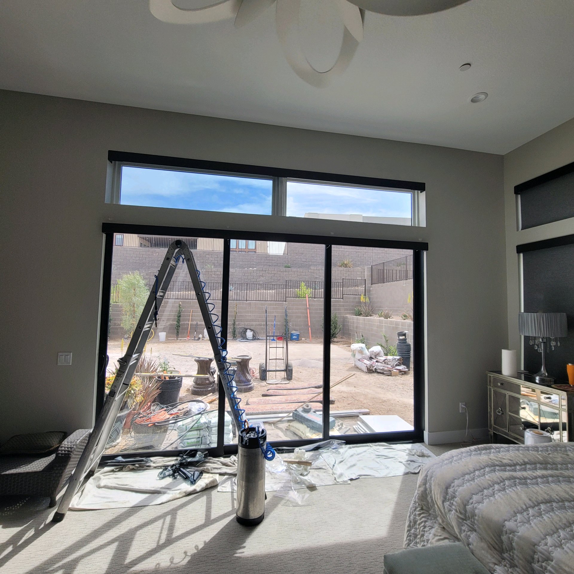 Solar film installation in progress luxury home