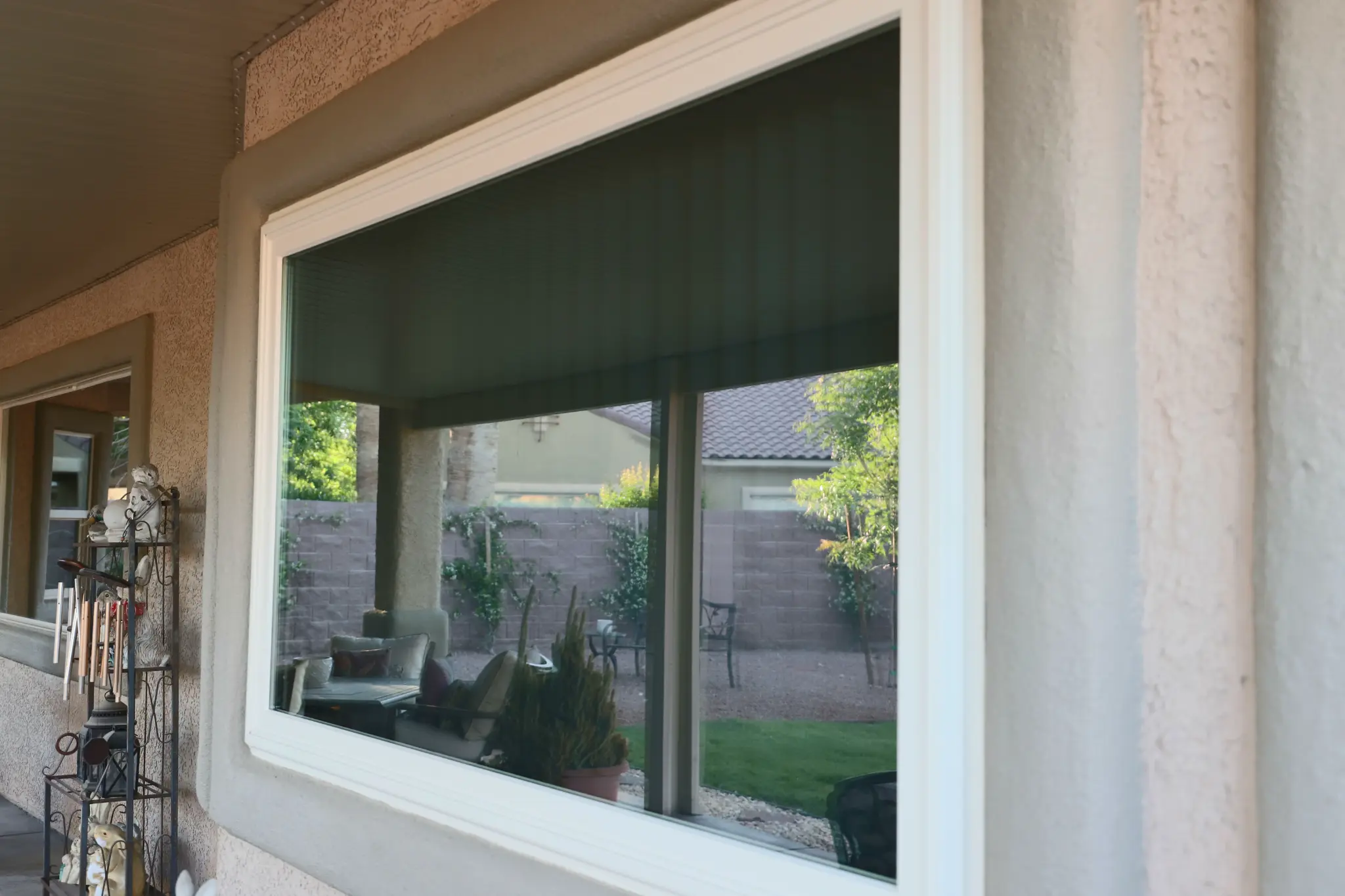 Patio window solar film after installation
