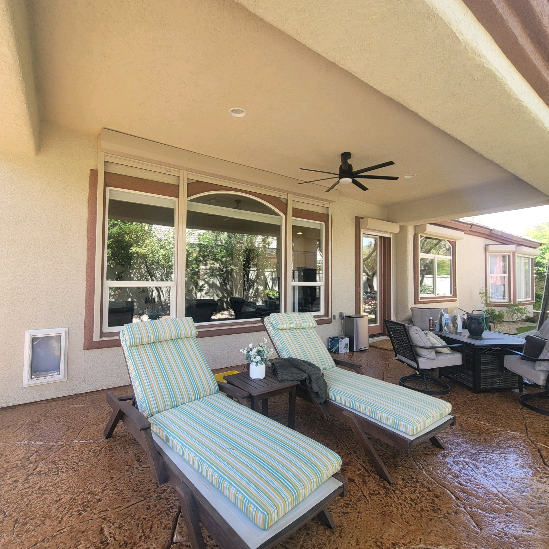 Residential patio home after solar window film