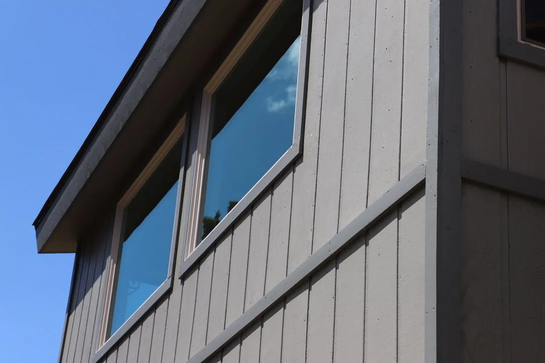 Residential exterior blue tinted windows