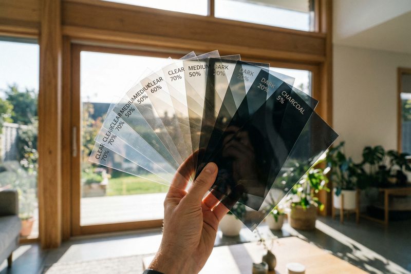 Choosing from a selection of window film samples